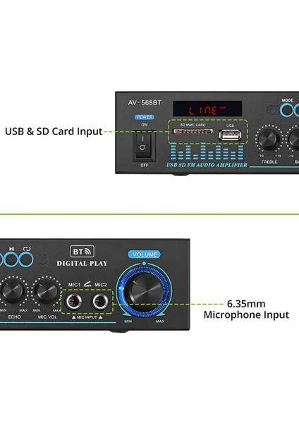Ses Güç Stereo Amplifikatör AV-568BT Bluetooth Amplifikatör (Ab Fişi) (Yurt Dışından)