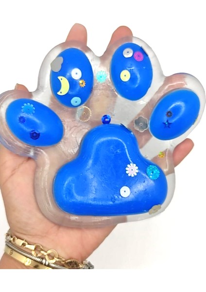 Dev Pati Squishy Taba Squishy Kedi Pati Sıkma 14 cm Pullu Pati Sukuşi - Şeffaf Mavi
