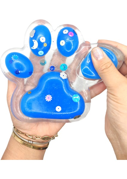 Dev Pati Squishy Taba Squishy Kedi Pati Sıkma 14 cm Pullu Pati Sukuşi - Şeffaf Mavi