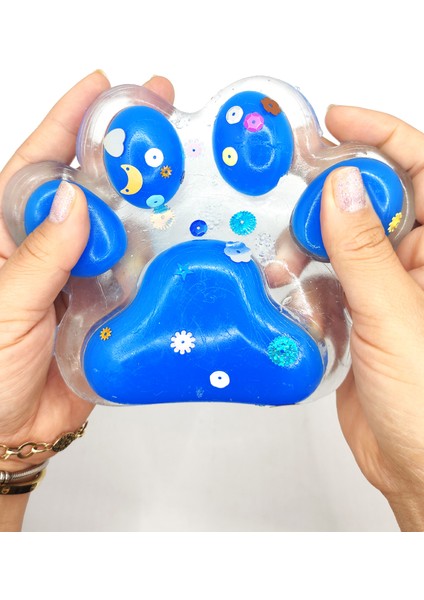 Dev Pati Squishy Taba Squishy Kedi Pati Sıkma 14 cm Pullu Pati Sukuşi - Şeffaf Mavi
