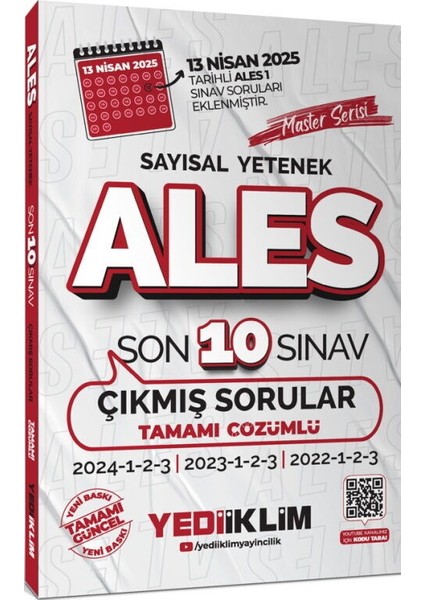Yediiklim Yayınları Ales Master Serisi Sayısal Yetenek Tamamı Çözümlü Son 10 Sınav Çıkmış Sorular