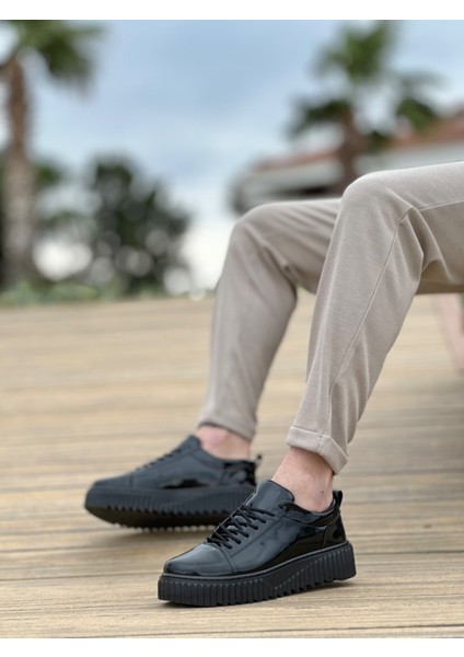 ET8104 Yüksek Taban Rugan Siyah Bağcıklı Erkek Ayakkabı fiyatları