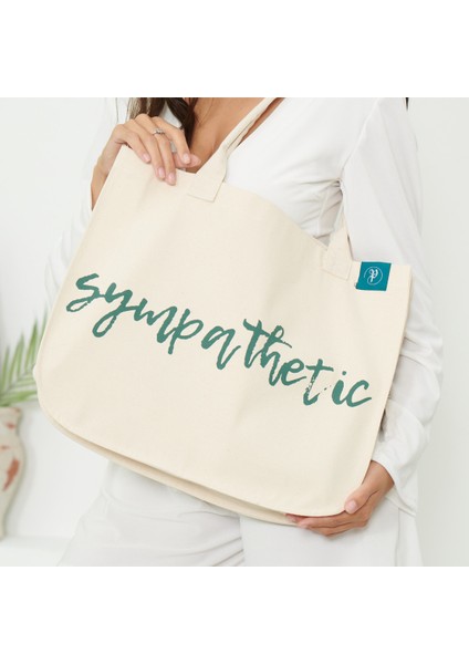 Canvas Çanta - Sympathetic Doğal Bej Kumaş Üzerine Emprime Baskı