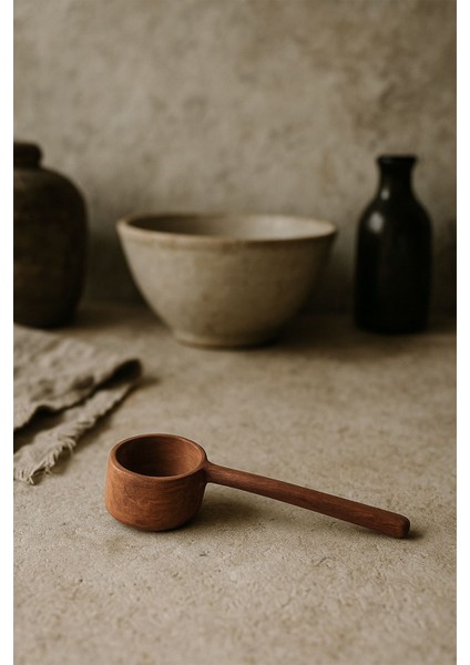 Teak Ahşap Yuvarlak Derin Sos Kaşığı 4X15X2,5 cm