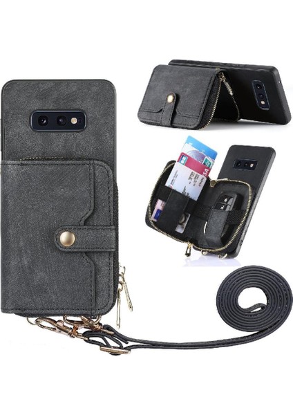 Samsung Galaxy S10E Ayarlanabilir Kordon 7 Kart Yuvaları Fermuar Standı (Yurt Dışından)