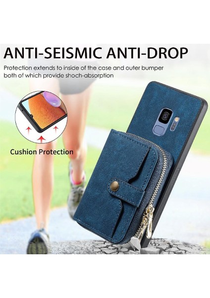 Samsung Galaxy S9 Ayarlanabilir Kordon Standı Fermuar Kapatma 7 Kart (Yurt Dışından)