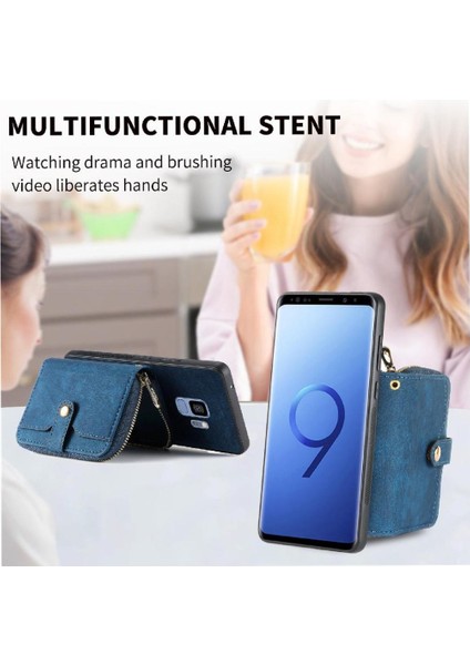 Samsung Galaxy S9 Ayarlanabilir Kordon Standı Fermuar Kapatma 7 Kart (Yurt Dışından)