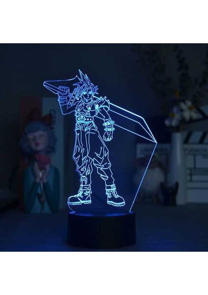 Oyun Final Fantasy Şekil 3D Çocuklar Için Gece Işığı, Uzaktan Kumanda ile Değişen 16 Renk, Çocuk Odası Dekoru, Strife Manga Illusion LED Oyuncak Lamba Kız Erkek Noel Hediyeleri (Yurt Dışından)