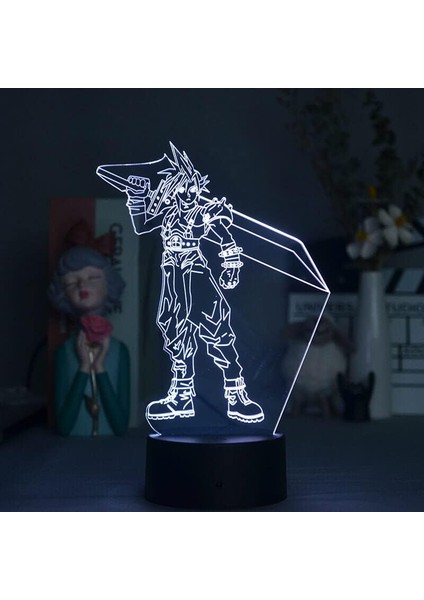 Oyun Final Fantasy Şekil 3D Çocuklar Için Gece Işığı, Uzaktan Kumanda ile Değişen 16 Renk, Çocuk Odası Dekoru, Strife Manga Illusion LED Oyuncak Lamba Kız Erkek Noel Hediyeleri (Yurt Dışından)