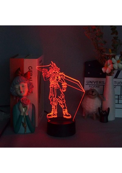 Oyun Final Fantasy Şekil 3D Çocuklar Için Gece Işığı, Uzaktan Kumanda ile Değişen 16 Renk, Çocuk Odası Dekoru, Strife Manga Illusion LED Oyuncak Lamba Kız Erkek Noel Hediyeleri (Yurt Dışından)