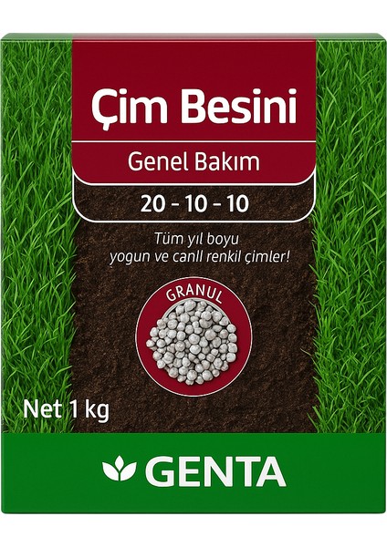 Çim Besini Genel Bakım 1 kg | Granül Gübre 20-10-10 | Canlı ve Yoğun Görünümlü Çimler Için