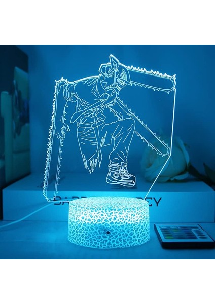 Testere Adam Için 3D Gece Lambası-Optik Illüzyon LED Işıkları Uzaktan Kumanda ile 16 Renk Değişimi, Akı Hayakawa Anime Figürü Oyuncak Lamba Çocuklar Için Noel Hediyesi (Crack, 4006) (Yurt Dışından)