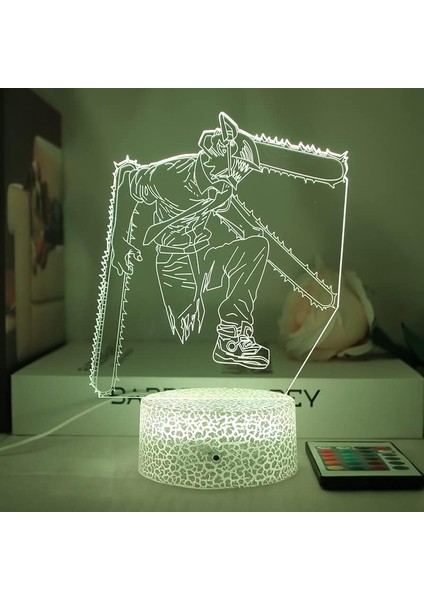 Testere Adam Için 3D Gece Lambası-Optik Illüzyon LED Işıkları Uzaktan Kumanda ile 16 Renk Değişimi, Akı Hayakawa Anime Figürü Oyuncak Lamba Çocuklar Için Noel Hediyesi (Crack, 4006) (Yurt Dışından)