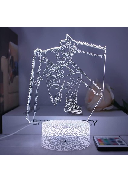 Testere Adam Için 3D Gece Lambası-Optik Illüzyon LED Işıkları Uzaktan Kumanda ile 16 Renk Değişimi, Akı Hayakawa Anime Figürü Oyuncak Lamba Çocuklar Için Noel Hediyesi (Crack, 4006) (Yurt Dışından)