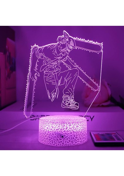 Testere Adam Için 3D Gece Lambası-Optik Illüzyon LED Işıkları Uzaktan Kumanda ile 16 Renk Değişimi, Akı Hayakawa Anime Figürü Oyuncak Lamba Çocuklar Için Noel Hediyesi (Crack, 4006) (Yurt Dışından)