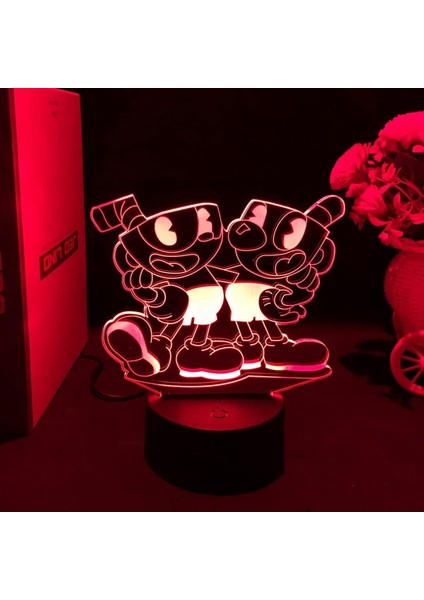 Oyun Cuphead Mugman Şekil 3D Çocuklar Için, Uzaktan Kumanda ile Değişen 16 Renk, Çocuk Odası Dekoru, Manga Illusion LED Oyuncak Lamba Kız Erkek Çocuklar Için Noel Hediyeleri (C (Yurt Dışından)