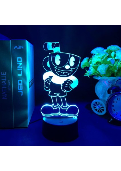 Oyun Cuphead Mugman Şekil 3D Çocuklar Için, Uzaktan Kumanda ile Değişen 16 Renk, Çocuk Odası Dekoru, Manga Illusion LED Oyuncak Lamba Kız Erkek Çocuklar Için Noel Hediyeleri (S (Yurt Dışından)