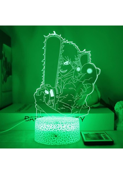Testere Adam Için 3D Gece Lambası-Optik Illüzyon LED Işıkları Uzaktan Kumanda ile 16 Renk Değişimi, Akı Hayakawa Anime Figürü Oyuncak Lamba Çocuklar Için Noel Hediyesi (Çatlak, 2257) (Yurt Dışından)