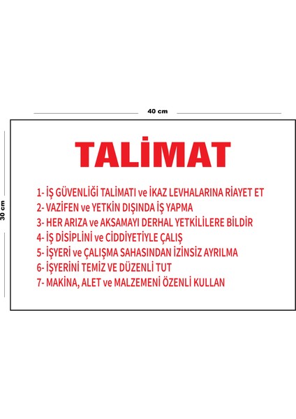 Metal Iş Güvenliği Talimatı 30 cm x 40 cm A3 Büyüklüğünde Uyarı Levhası Yönlendirme Tabelası