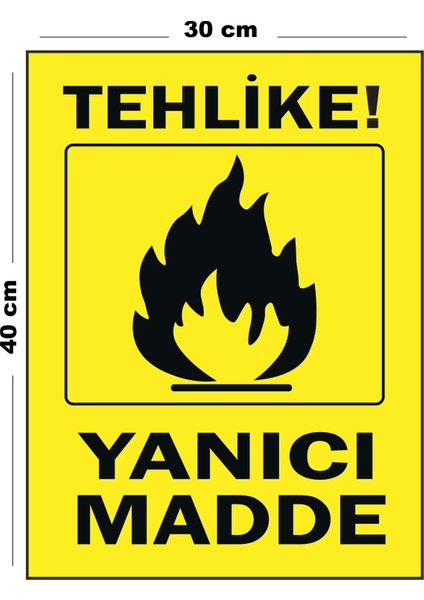 Metal Tehlike Yanıcı Madde 30 cm x 40 cm A3 Büyüklüğünde Uyarı Levhası Yönlendirme Tabelası