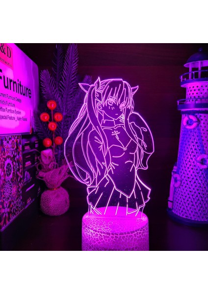 Anime Kader Kalmak Çocuklar Için Şekil 3D Gece Lambası, Uzaktan Kumanda ile Değişen 16 Renk, Çocuk Odası Dekoru, Rin Tohsaka Manga Illusion LED Oyuncak Lamba Kız Erkek Noel Hediyeleri (Yurt Dışından)