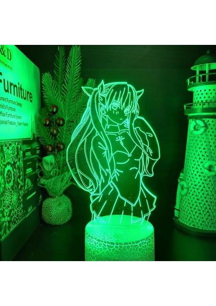 Anime Kader Kalmak Çocuklar Için Şekil 3D Gece Lambası, Uzaktan Kumanda ile Değişen 16 Renk, Çocuk Odası Dekoru, Rin Tohsaka Manga Illusion LED Oyuncak Lamba Kız Erkek Noel Hediyeleri (Yurt Dışından)