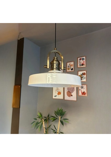Açe Beyaz Tekli Delikli Eskitme Başlık Avize Retro Sarkıt Ofis Showroom Salon Mutfak Avizeleri