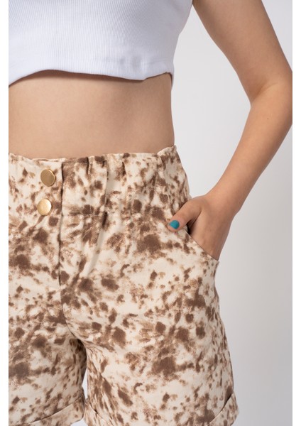 Beli Lastikli ve Düğmeli Denim Gabardin Cepli Yüksek Bel Şort 30160 fiyatları