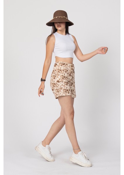 Beli Lastikli ve Düğmeli Denim Gabardin Cepli Yüksek Bel Şort 30160 modelleri