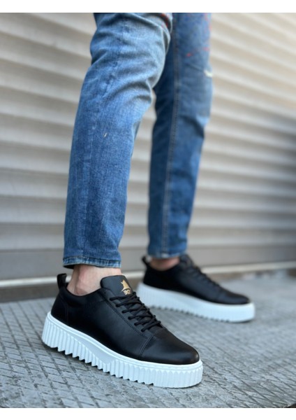 ET8104 Yüksek Taban Siyah Cilt Bağcıklı Erkek Ayakkabı fiyatları