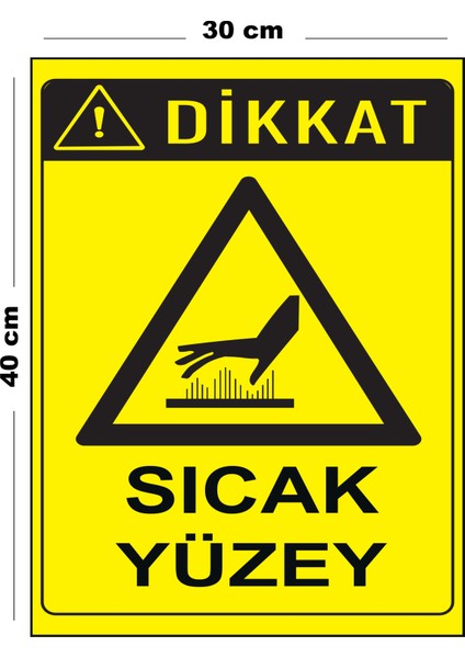 Metal Sıcak Yüzey 30 cm x 40 cm A3 Büyüklüğünde Uyarı Levhası Yönlendirme Tabelası
