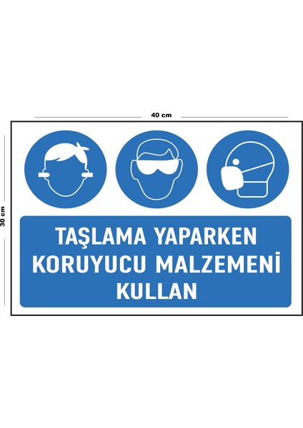 Metal Taşlama Yaparken Koruyucu Malzemeni Kullan 30 cm x 40 cm A3 Büyüklüğünde Uyarı Levhası Yönlen