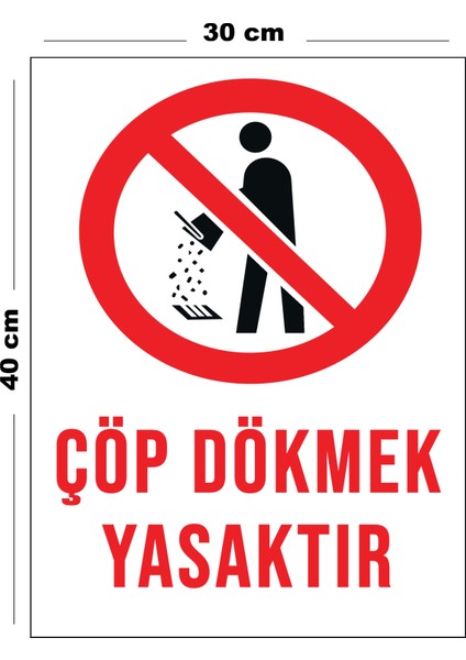 Metal Çöp Dökmek Yasaktır 30 cm x 40 cm A3 Büyüklüğünde Uyarı Levhası Yönlendirme Tabelası