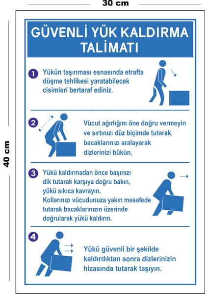 Metal Güvenli Yük Kaldırma Talimatı 30 cm x 40 cm A3 Büyüklüğünde Uyarı Levhası Yönlendirme Tabelası