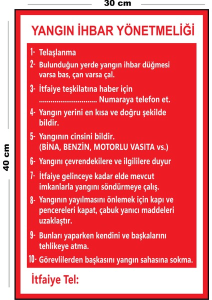 Metal Yangın Ihbar Yönetmenliği 30 cm x 40 cm A3 Büyüklüğünde Uyarı Levhası Yönlendirme Tabelası