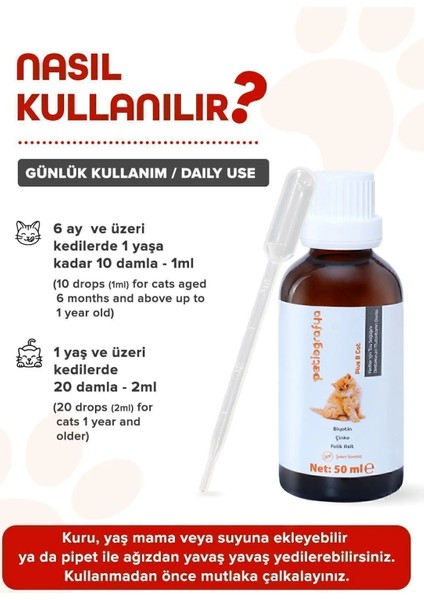 Plus B Kediler Için Tüy Dökümünü Azaltan, Besleyen Tüy Sağlığı Damlası Kedi Tüy Döküm Önleyici 50 ml modelleri