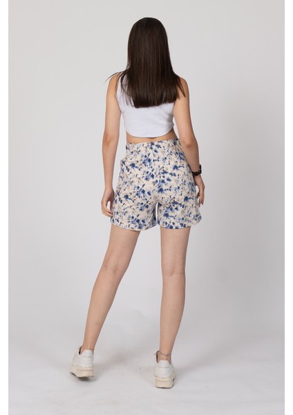 Beli Lastikli ve Düğmeli Denim Gabardin Cepli Yüksek Bel Şort 30160 modelleri