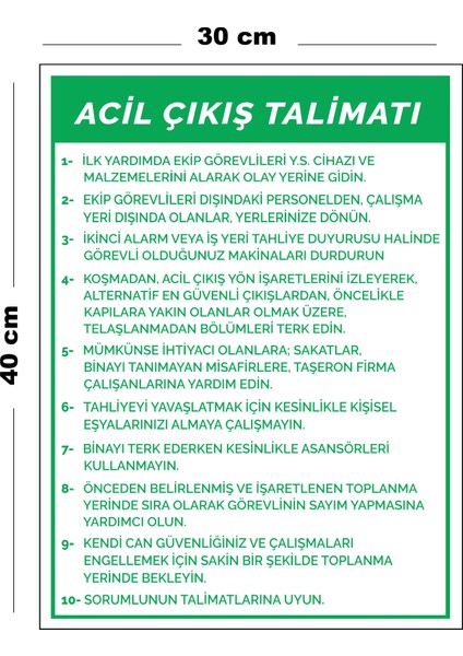 Metal Acil Çıkış Talimatı 30 cm x 40 cm A3 Büyüklüğünde Uyarı Levhası Yönlendirme Tabelası