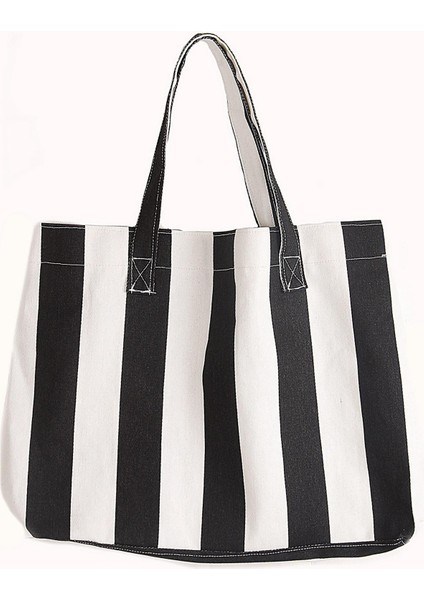 Kadın Kanvas 2 Cepli Günlük Renkli Plaj Omuz Çantası Siyah fiyatları