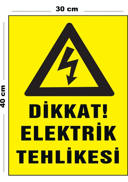 Metal Dikkat Elektrik Tehlikesi 30 cm x 40 cm A3 Büyüklüğünde Uyarı Levhası Yönlendirme Tabelası