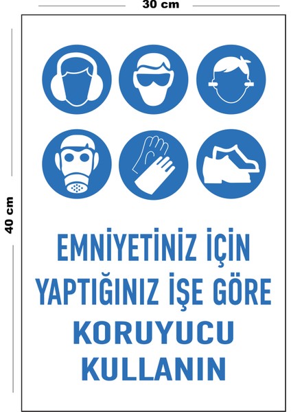 Metal Emniyetiniz Için Yaptığınız Işe Göre Koruyucu Kullanın 30 cm x 40 cm A3 Büyüklüğünde Uyarı Lev