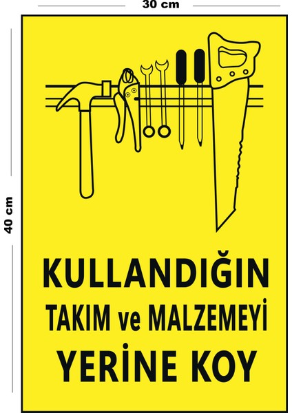 Metal Kullandığın Takım ve Malzemeyi Yerine Koy 30 cm x 40 cm A3 Büyüklüğünde Uyarı Levhası Yönlen