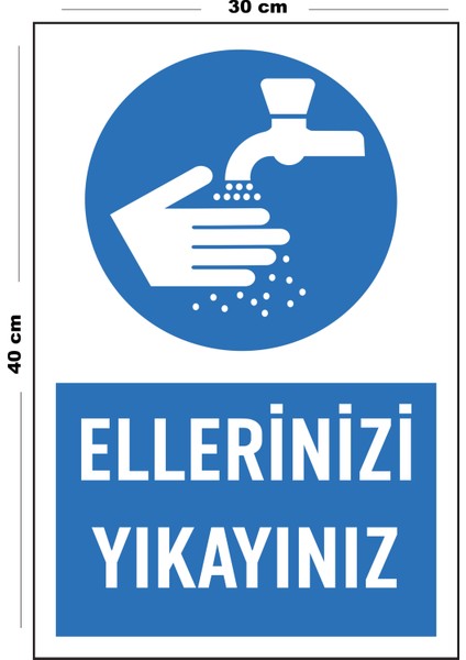 Metal Ellerinizi Yıkayınız 30 cm x 40 cm A3 Büyüklüğünde Uyarı Levhası Yönlendirme Tabelası