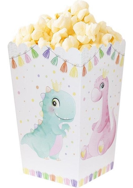 Sevimli Dinozor Temalı Karton Mısır Kutusu Popcorn Kutusu 8'li