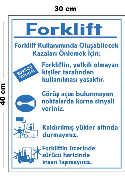 Metal Forklift Kullanımı 30 cm x 40 cm A3 Büyüklüğünde Uyarı Levhası Yönlendirme Tabelası
