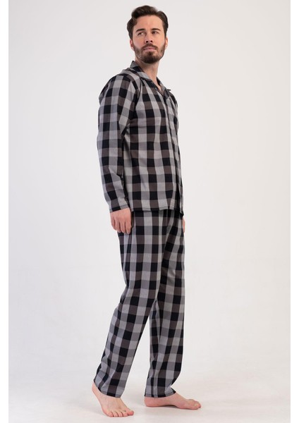 Erkek Uzun Kol Önden Düğmeli Siyah Pijama Takım C0T9N1O904 fiyatları