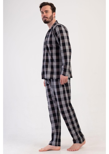 Erkek Uzun Kol Önden Düğmeli Siyah Pijama Takım C0T9N1O904 modelleri