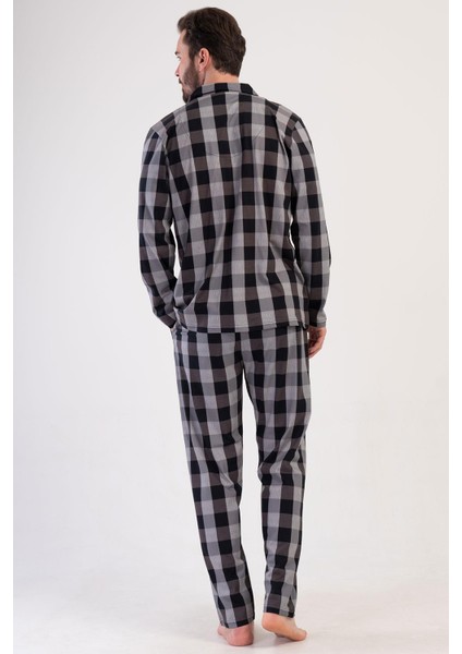 Erkek Uzun Kol Önden Düğmeli Siyah Pijama Takım C0T9N1O904 fırsatları