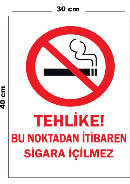 Metal Tehlike Bu Noktadan Itibaren Sigara Içilmez 30 cm x 40 cm A3 Büyüklüğünde Uyarı Levhası Yönlen
