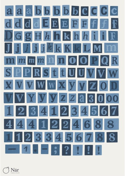 Ocean Blue Harf Stickerları - Mavi Harf Çıkartmaları - 1 Adet